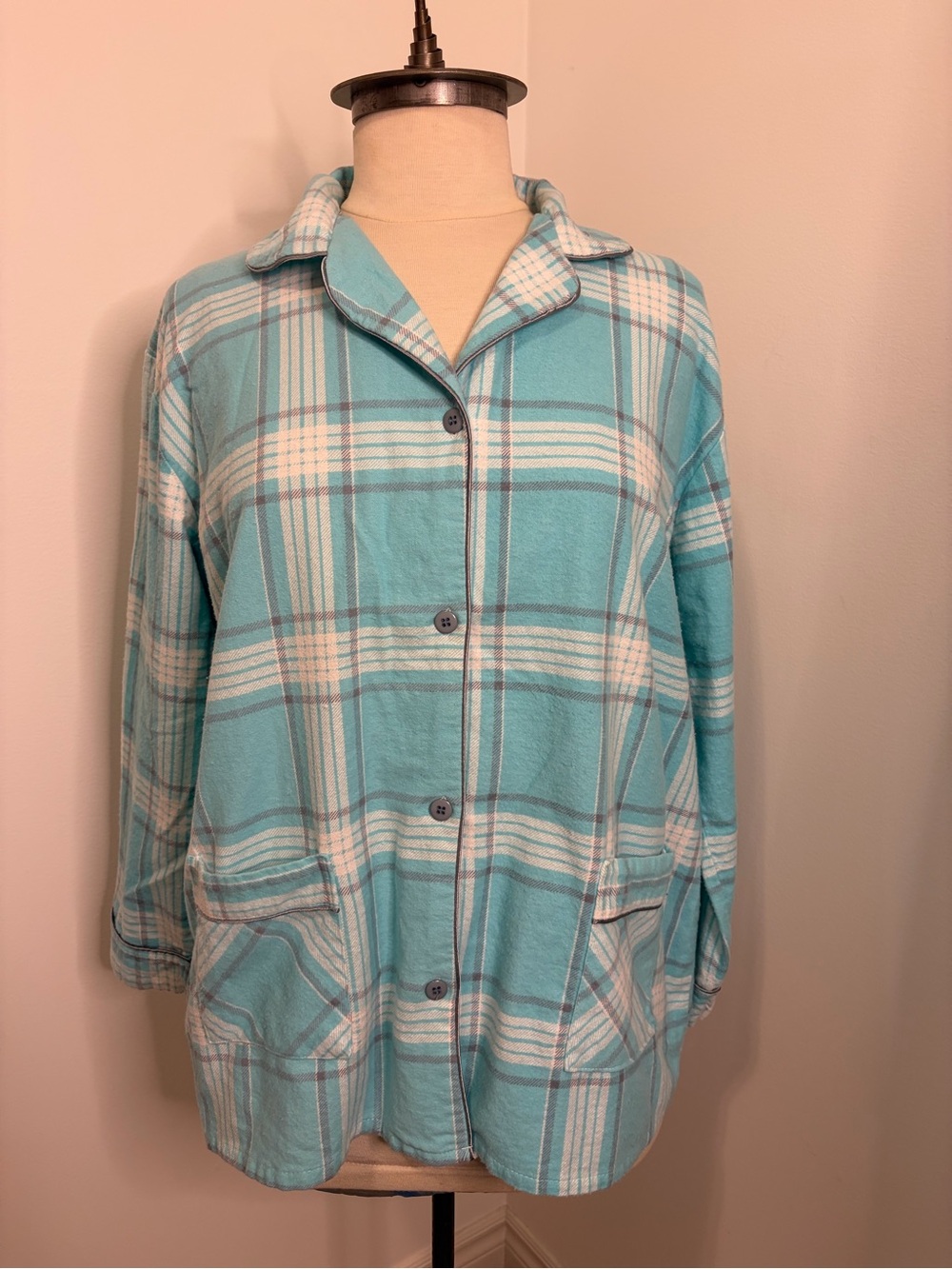 PILATHUS Sleepwear Zahr Blue Plaid Flannel Pajama Set SIZE XL